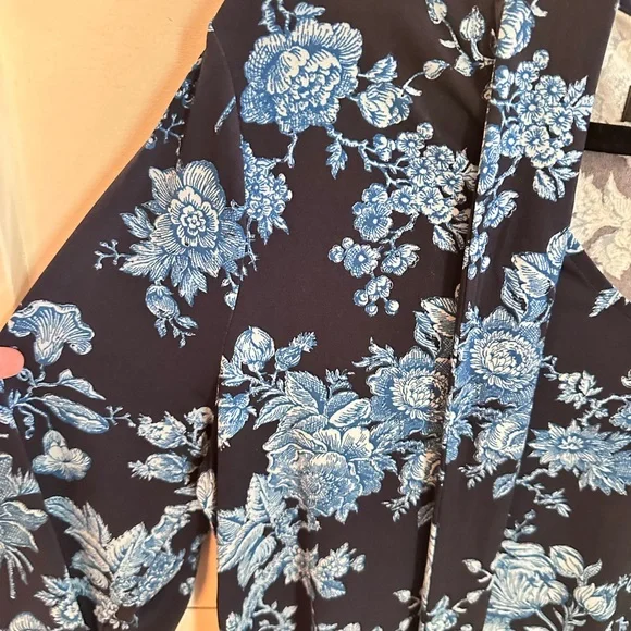 JASON WU L Jersey knit tie navy floral stretch shabby chic business casual top - Picture 8 of 12